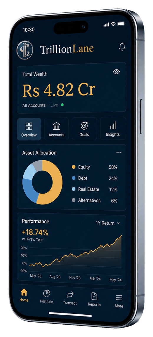 TrillionLane mobile app preview on a smartphone